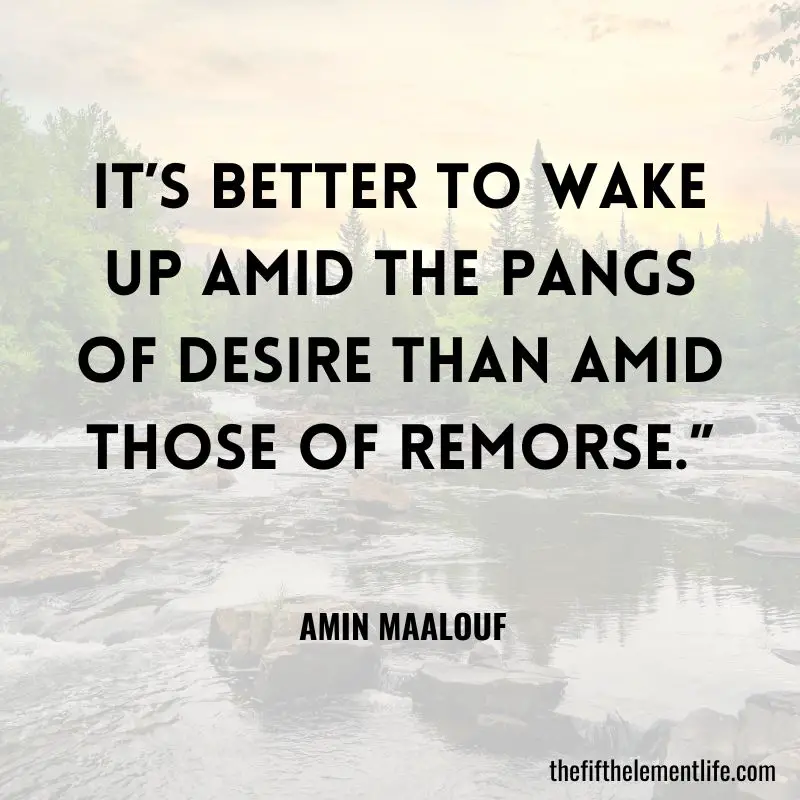 "It’s better to wake up amid the pangs of desire than amid those of remorse.” - Amin Maalouf 