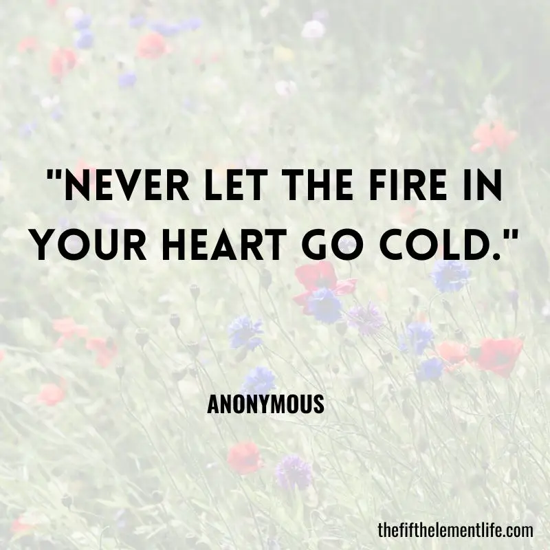 "Never let the fire in your heart go cold." 