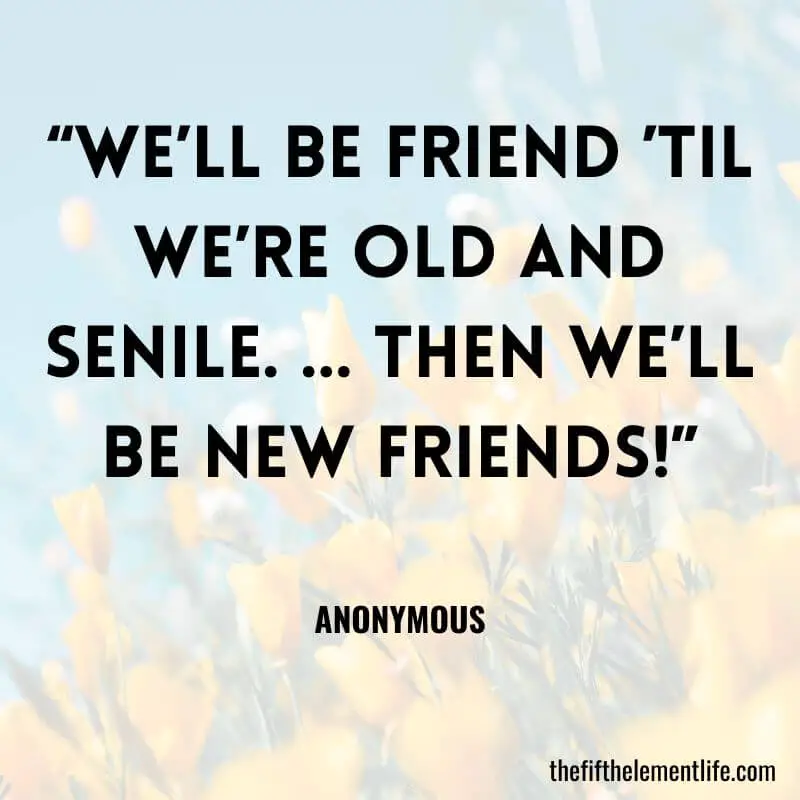 “We’ll be friend ’til we’re old and senile. … Then we’ll be new friends!” — Anonymous