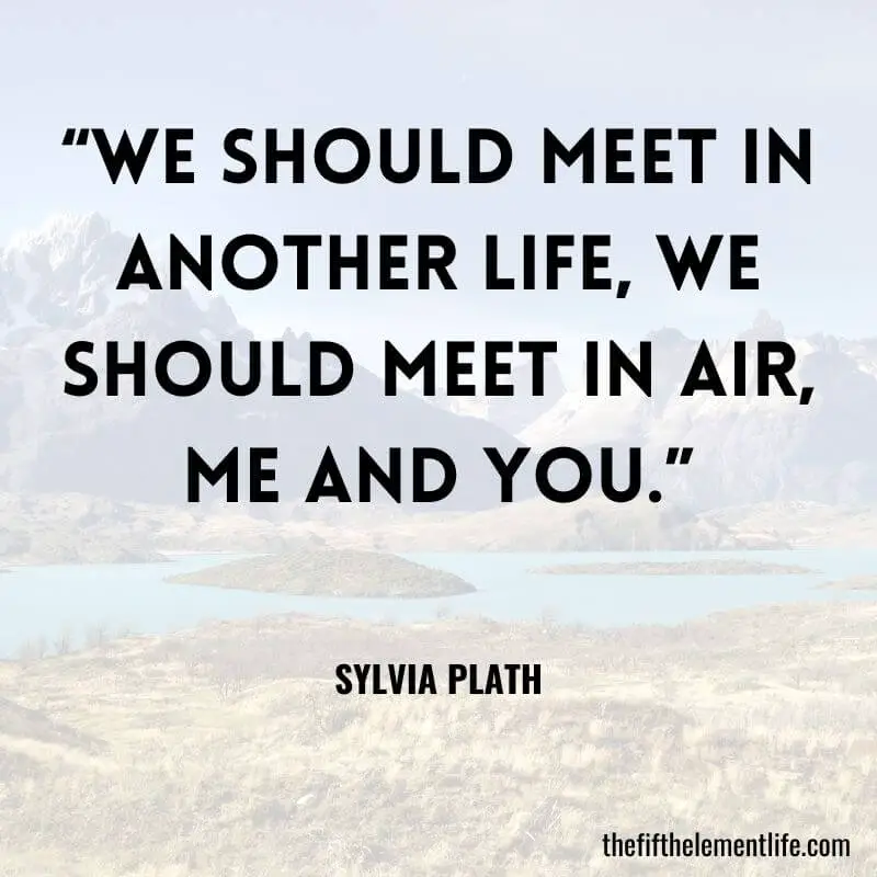 “We should meet in another life, we should meet in air, me and you.” ― Sylvia Plath