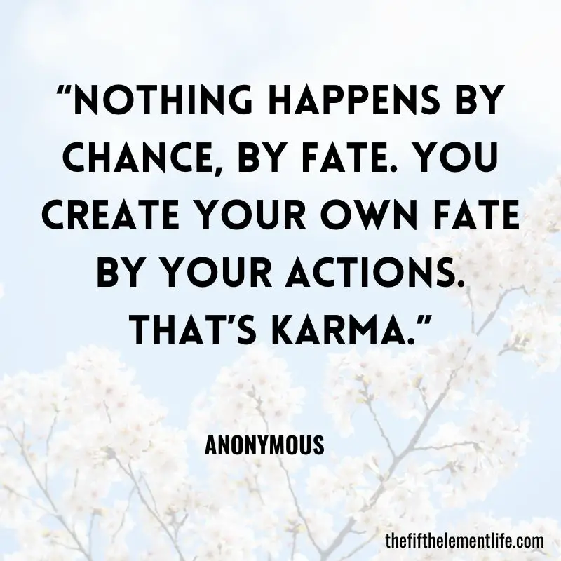 “Nothing happens by chance, by fate. You create your own fate by your actions. That’s Karma.”