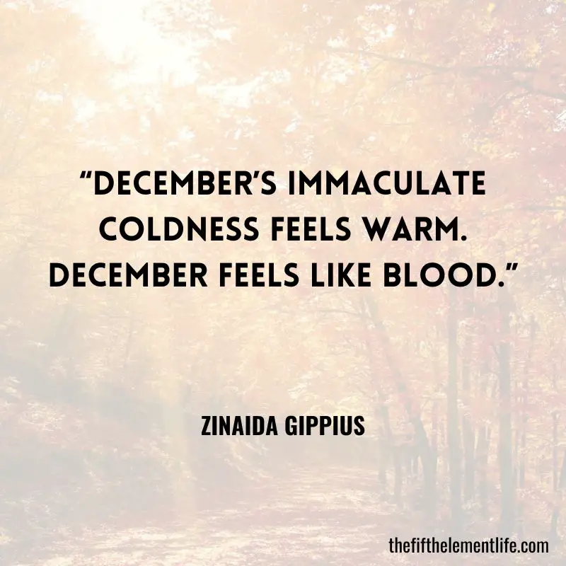 “December’s immaculate coldness feels warm. December feels like blood.” – Zinaida Gippius