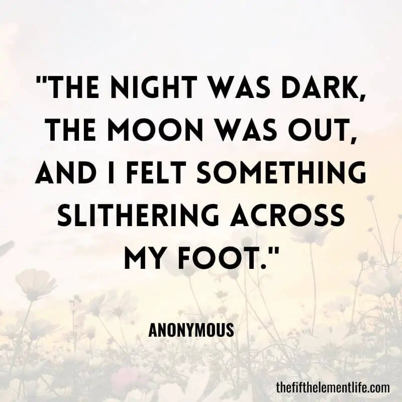 "The night was dark, the moon was out, and I felt something slithering across my foot."
